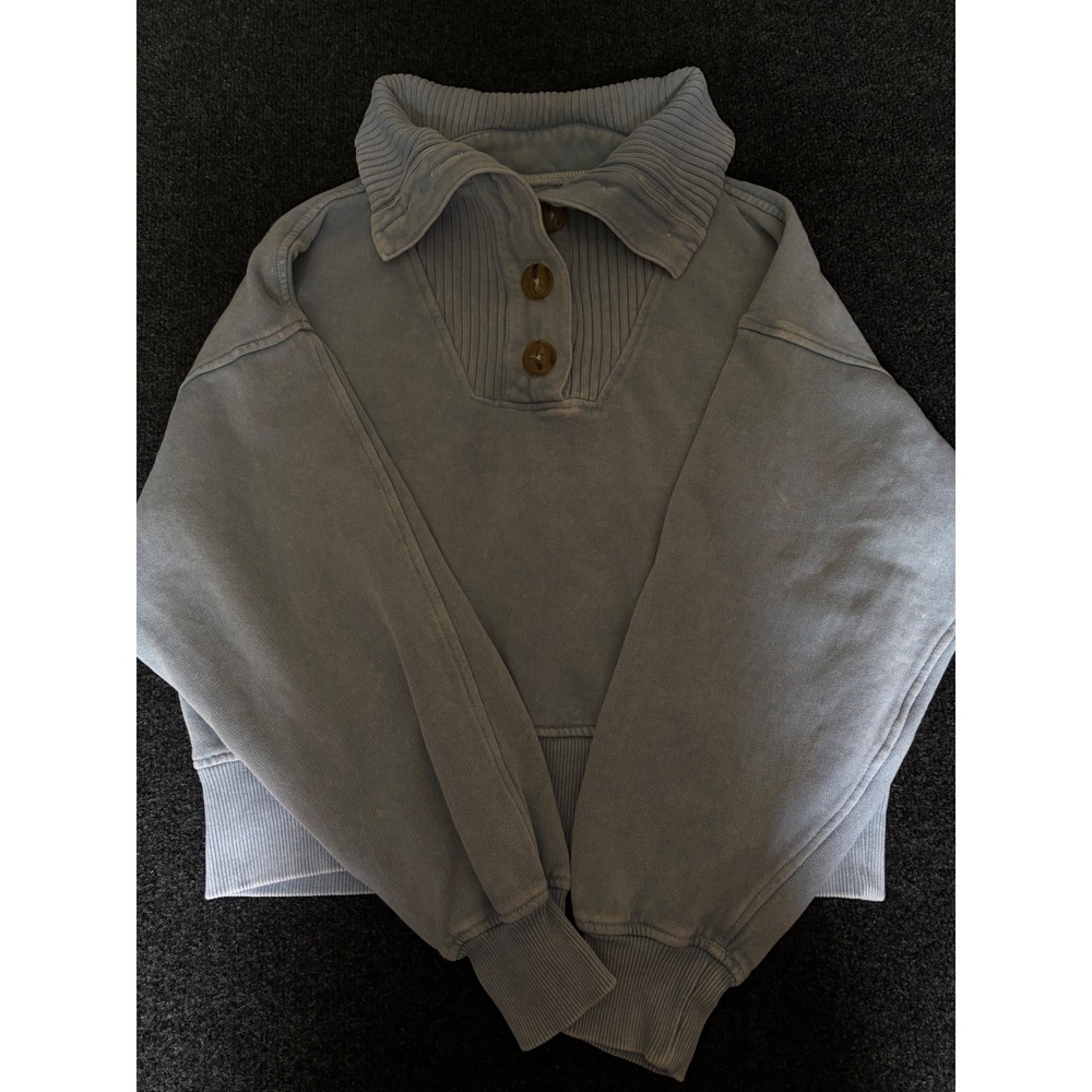 Aerie Womens Light Blue Ribbed Henley Pullover Sweatshirt Size Small
